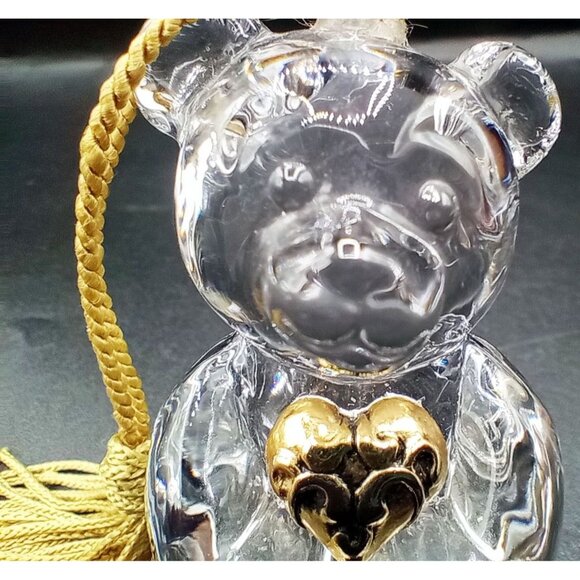 Clear Lead Crystal Glass Bear Gold Heart Tassel Vintage Germany 2.5 Inch Figure - Picture 5 of 14
